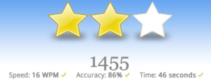 Typing Club gives you simple star rating at the end of each lesson, in addition to detailed stats for how you did.