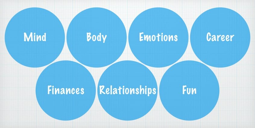 Mind, body, emotions, career, finances, relationships, fun.